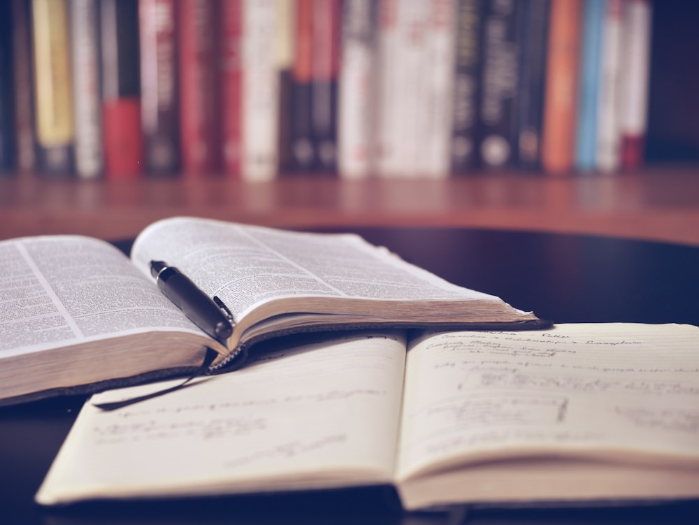 Medical professional reviewing research literature at desk